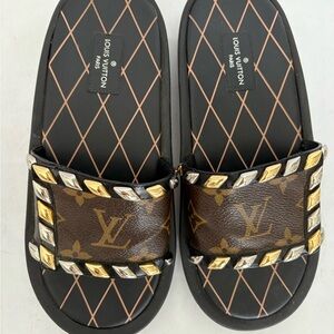 Louis Vuitton Monogram Slides with Gold and Silver Details